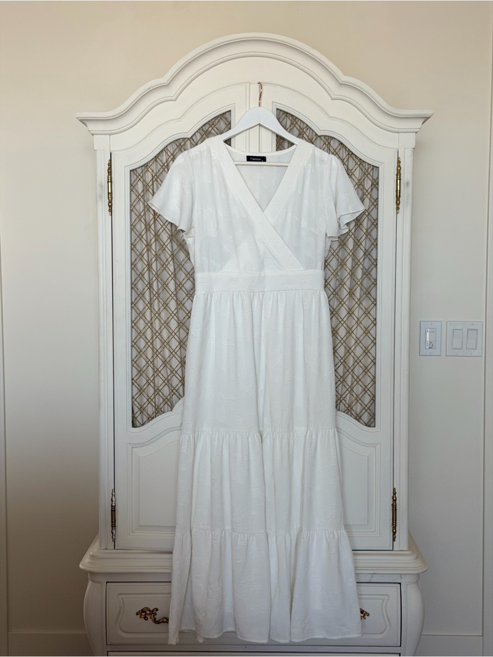 White Short-Sleeve Tiered Maxi Dress
